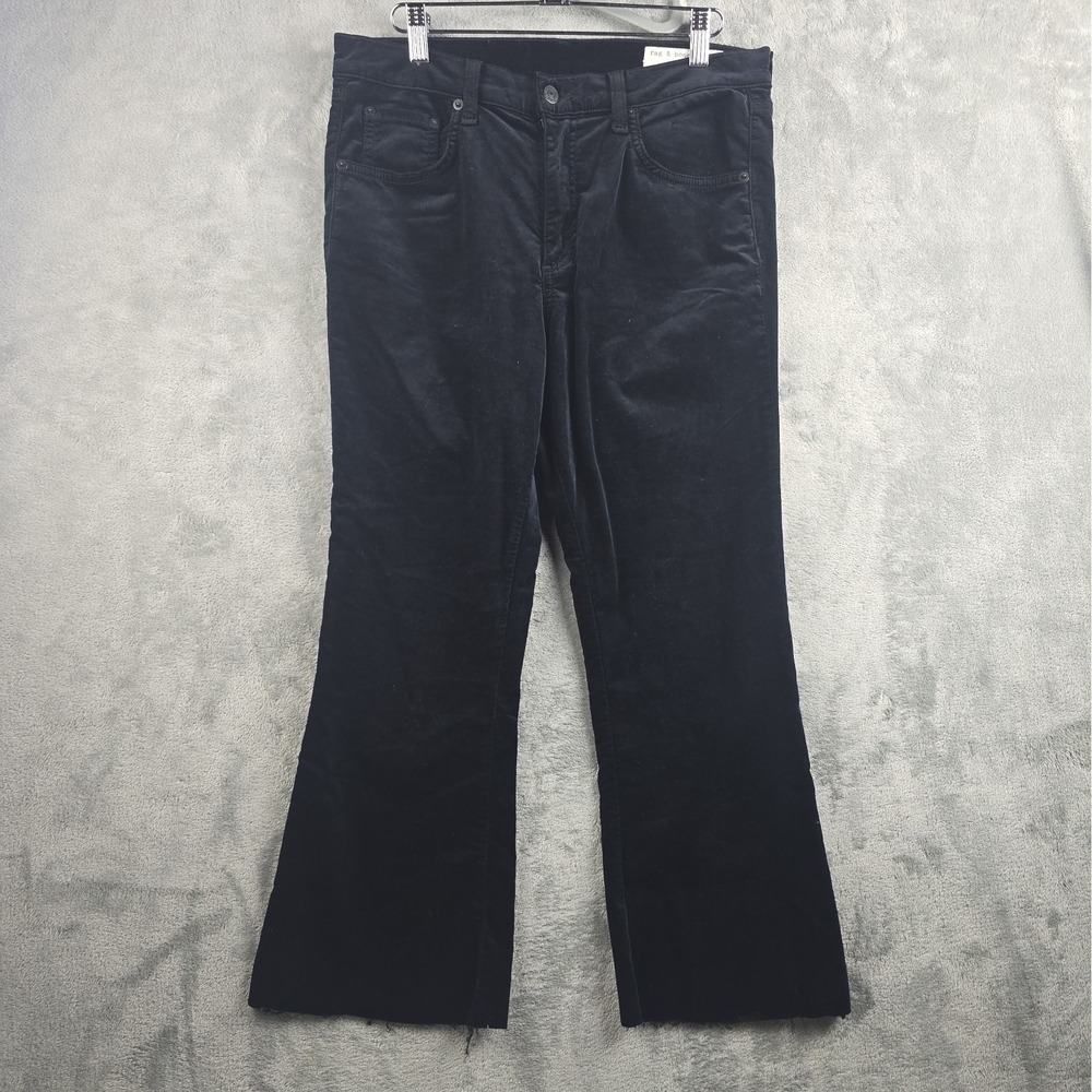 Rag & Bone Pants Womens 10 (30×24) Black Velvet Cropped Flare Raw Hem